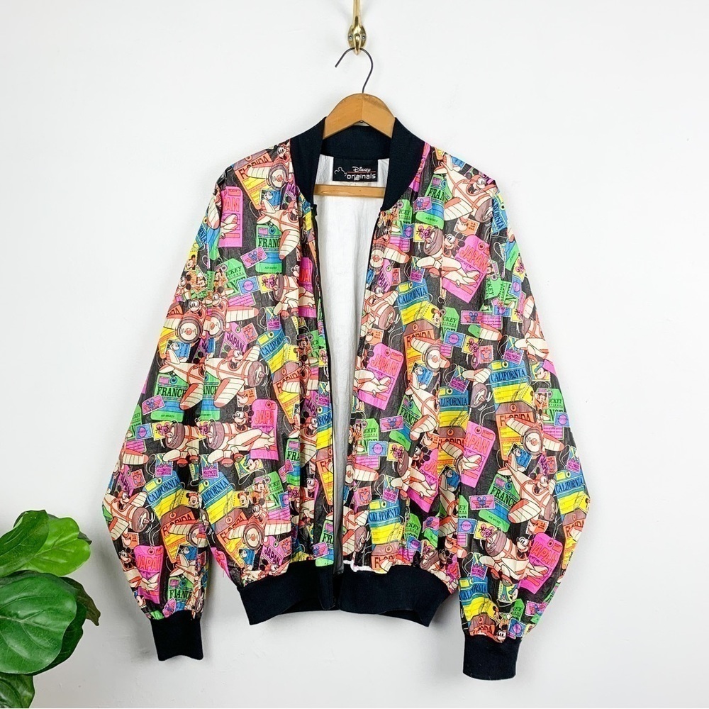 NWOT Vintage 90s Disney Originals Mickey Mouse Cartoon Print Tyvek Jacket Sz L - Picture 2 of 9